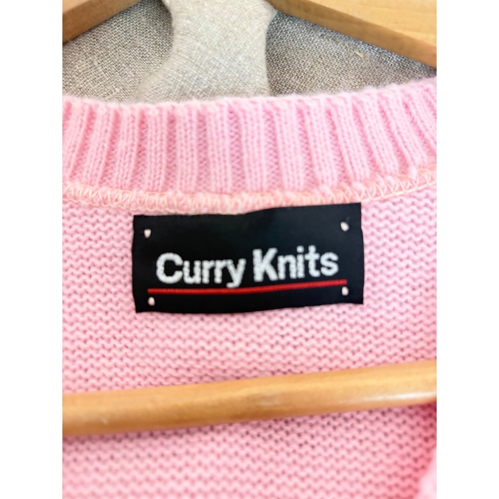 Curry Knits Pink V-Neck Sweater Womens Long Sleeve Ribbed Knit Pullover - Picture 7 of 9